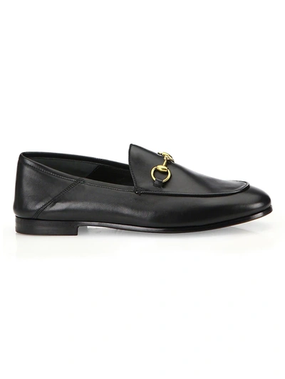 Gucci Women Black Calf Leather Moc Stitching Signature Horsebit Detail Almond Toe Slip-on Style Bran