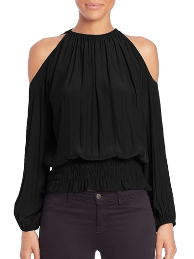 Shop Ramy Brook Lauren Cold-shoulder Smocked Top In Black