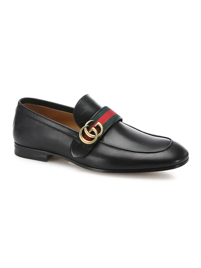 Shop Gucci Leather Loafer With Gg Web In Nero