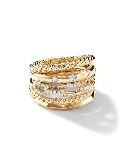 Shop David Yurman Women's Stax Wide Ring With Diamonds In 18k Yellow Gold/15mm