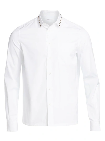 Shop Valentino Men's Rockstud Cotton Shirt In White