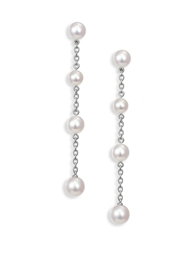 Shop Mikimoto Women's Akoya Pearl & Chain Drop Earrings In White Gold