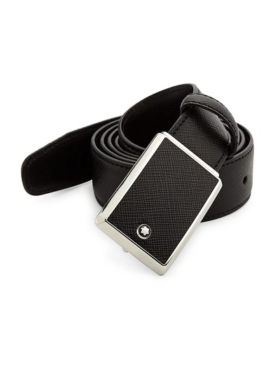 Shop Montblanc Men's Slim Leather Belt In Black
