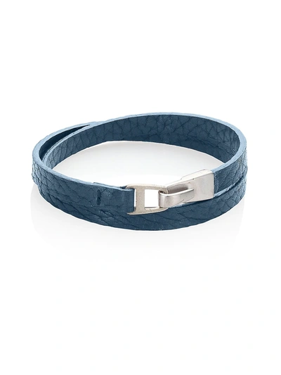 Shop Miansai Sterling Silver & Italian Leather Moore Wrap Bracelet In Slate