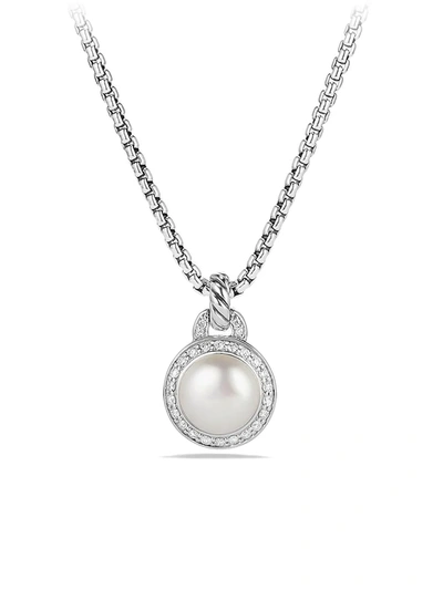Shop David Yurman Women's Pearl Necklace With Diamonds In Silver