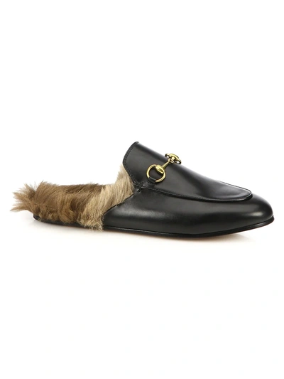 Shop Gucci Women's Princetown Fur-lined Leather Slipper In Black