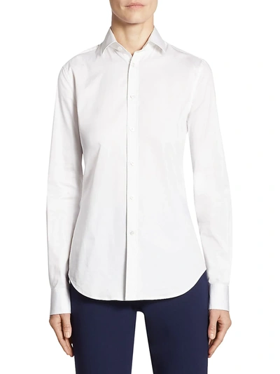 Shop Ralph Lauren Women's Iconic Style Charmain Stretch Sateen Shirt In White