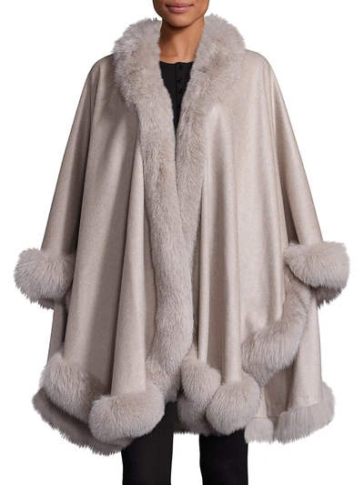 Shop Sofia Cashmere Women's Dyed Fox Fur-trim Cashmere Wrap In Stone
