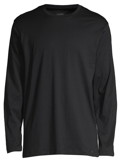 Shop Hanro Men's Night And Day Solid Long Sleeve Tee In Black