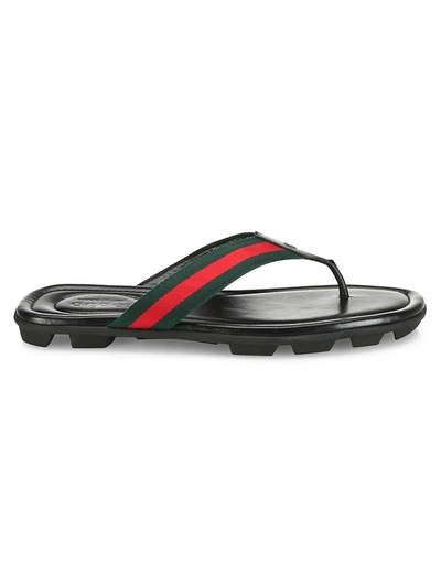 Shop Gucci Web & Leather Thong Sandals In Black