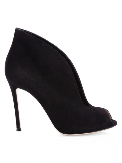 Shop Gianvito Rossi Women's Vamp Notched Suede Ankle Boots In Black