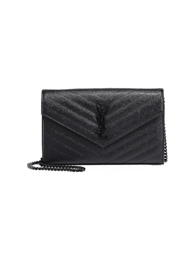 Shop Saint Laurent Women's Medium Monogram Matelassé Leather Wallet-on-chain In Black