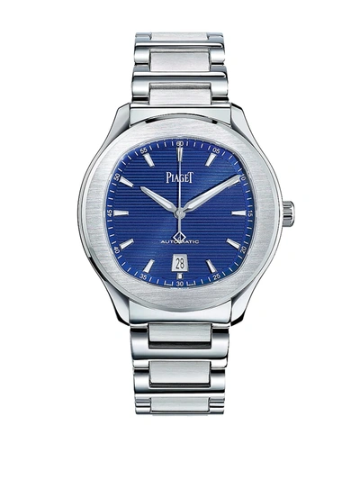 Shop Piaget Polo S Stainless Steel Unisex Bracelet Watch In Silver Blue