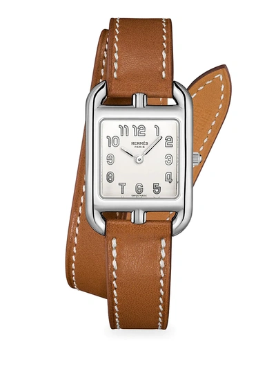 Shop Hermes Cape Cod 31mm Stainless Steel & Leather Strap Watch In Neutral