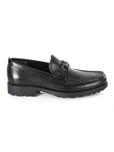 Shop Ferragamo Men's David Gancini Bit Leather Loafers In Black