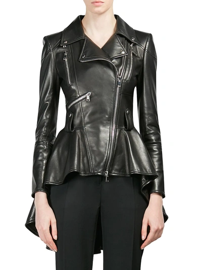 Shop Alexander Mcqueen Women's Leather Peplum Jacket In Black