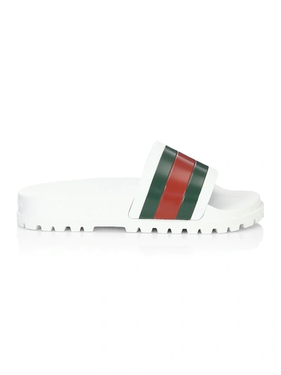 Shop Gucci Men's Web Slide Sandals In White