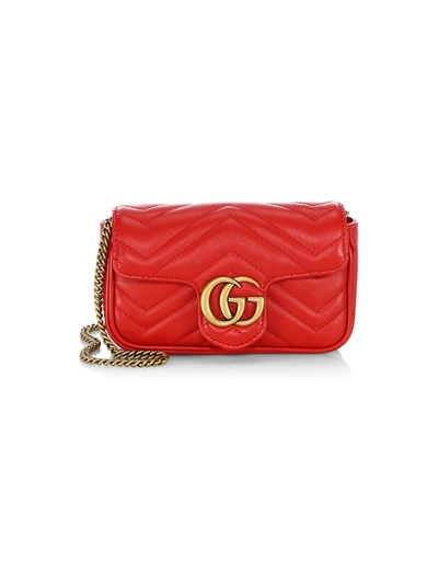 Shop Gucci Women's Gg Marmont Matelassé Leather Mini Chain Camera Bag In Hibiscus Red