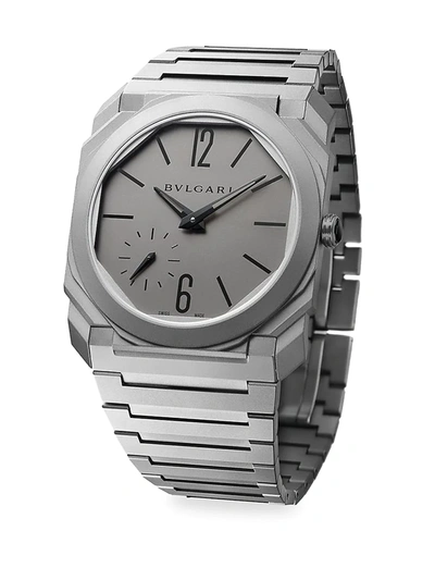 Shop Bvlgari Octo Finissimo Titanium Bracelet Watch In Black