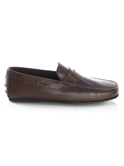 Shop Tod's Men's Men's City Gommini Leather Drivers In Cocoa