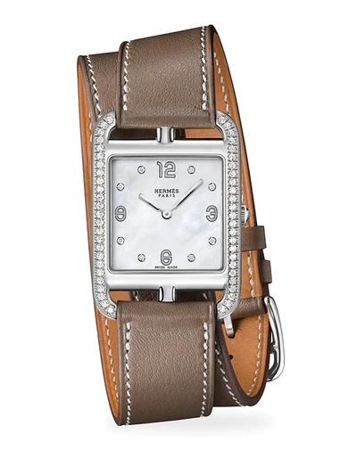 Shop Hermes Women's Cape Cod Stainless Steel, 0.61 Tcw Diamond & Leather Strap Watch/29mm In Sapphire