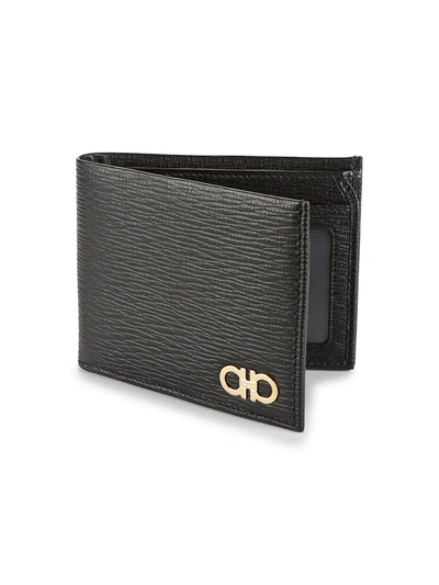 Shop Ferragamo Men's Revival Bi-fold Leather Wallet In Black