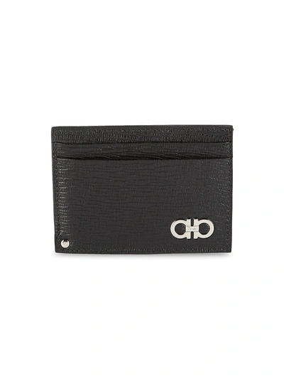 Shop Ferragamo Men's Textured Leather Card Case In Black