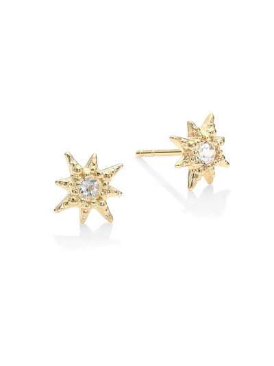 Shop Anzie Women's Aztec Starburst White Topaz Stud Earrings In Gold