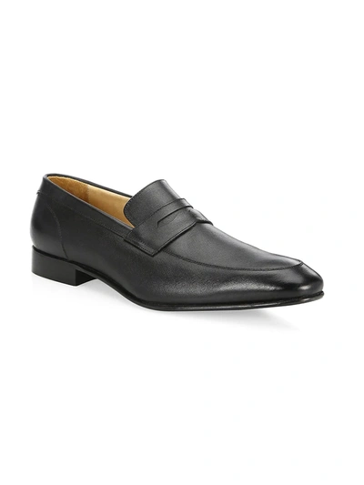Shop Saks Fifth Avenue Men's Collection Saffiano Leather Penny Loafers In Black
