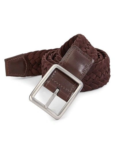 Shop Saks Fifth Avenue Men's Collection Braided Reversible Buckle Suede Belt In Brown