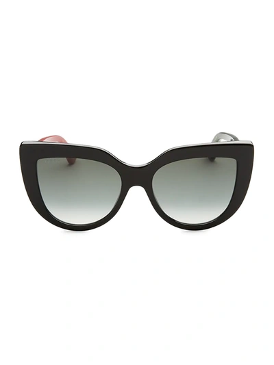 Shop Gucci Women's 53mm Colorblocked Arm Cat Eye Sunglasses In Black
