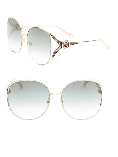 Shop Gucci Women's 63mm Oversized Oval Sunglasses In Gold