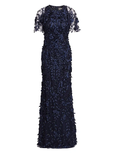 Shop Theia Women's Beaded Floral Gown In Midnight