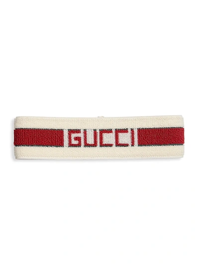 Shop Gucci Women's Knit Logo Headband In White Multi