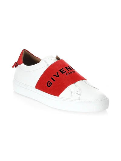 Shop Givenchy Urban Street Logo Strap Leather Sneakers In White Red