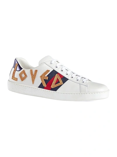 Shop Gucci Men's Ace Embroidered Sneaker In White