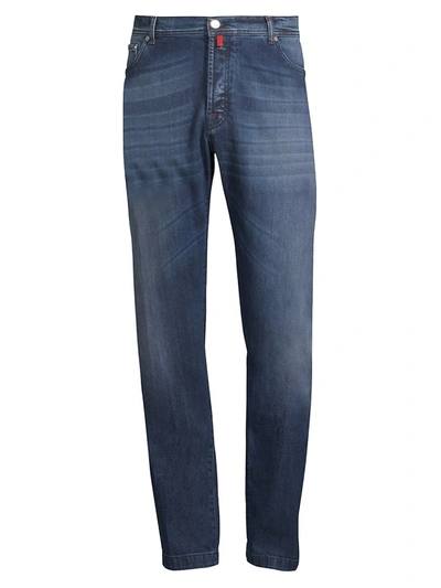 Shop Kiton Men's Stretch Cotton Straight Jeans In Blue