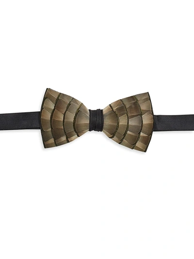 Shop Brackish Men's Lynx Satin Feather Bow Tie In Brown