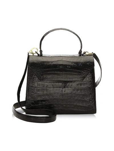 Shop Nancy Gonzalez Medium Lily Crocodile Top Handle Bag In Black