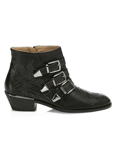 Shop Chloé Women's Susanna Studded Leather Ankle Boots In Black