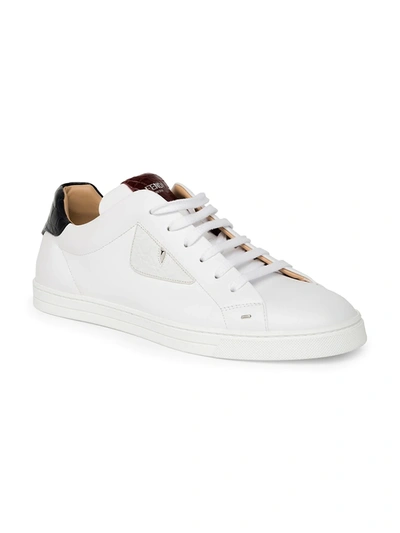 Shop Fendi Men's Caymen Leather Sneakers In White Red
