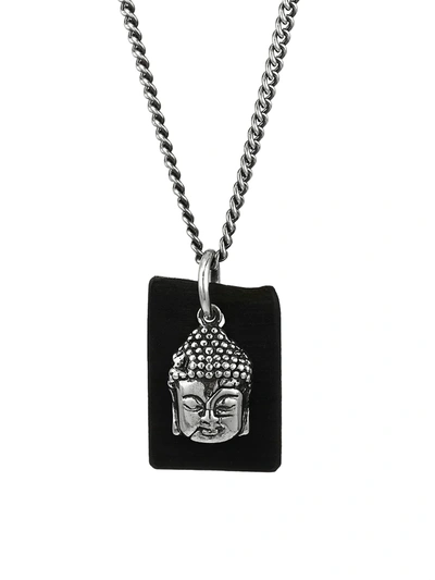 Shop King Baby Studio Men's Sterling Silver & Leather Meditating Buddha Pendant Necklace In Silver Black