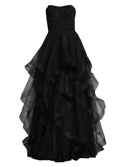 Shop Basix Black Label Strapless Beaded Gown In Black