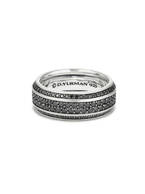 David Yurman Men S Beveled Edge Band Ring With Black Diamonds In Black Silver Modesens