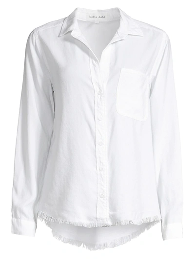 Shop Bella Dahl Frayed Hem Button-down Shirt In White