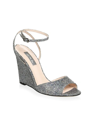 Shop Sjp By Sarah Jessica Parker Women's Boca Glitter Wedge Sandals In Silver