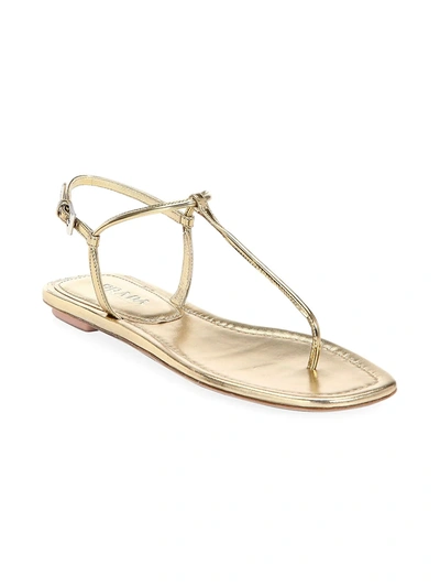 Shop Prada Women's Flat Metallic Leather Thong Sandals In Platino