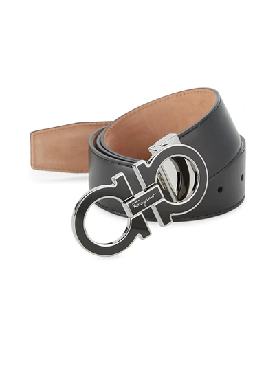 Shop Ferragamo Men's Adjustable Gancini Buckle Cut-to-size Belt In Nero