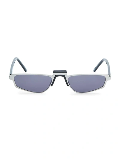 Shop Andy Wolf Ojala Thin Rectangular Sunglasses In Silver Black