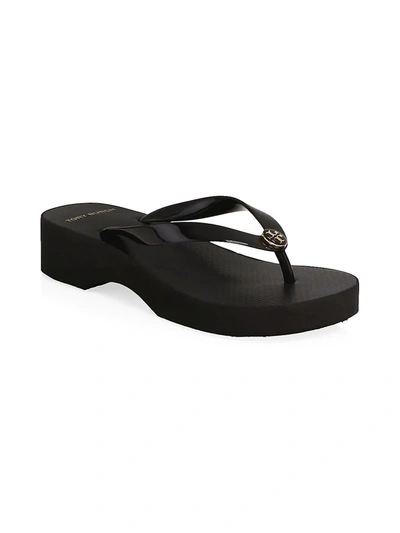 Shop Tory Burch Cutout Wedge Flip Flops In Black